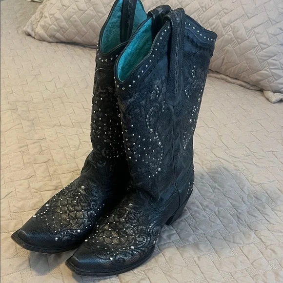 Corral Black Studded Heeled Boots - Picture 7 of 7